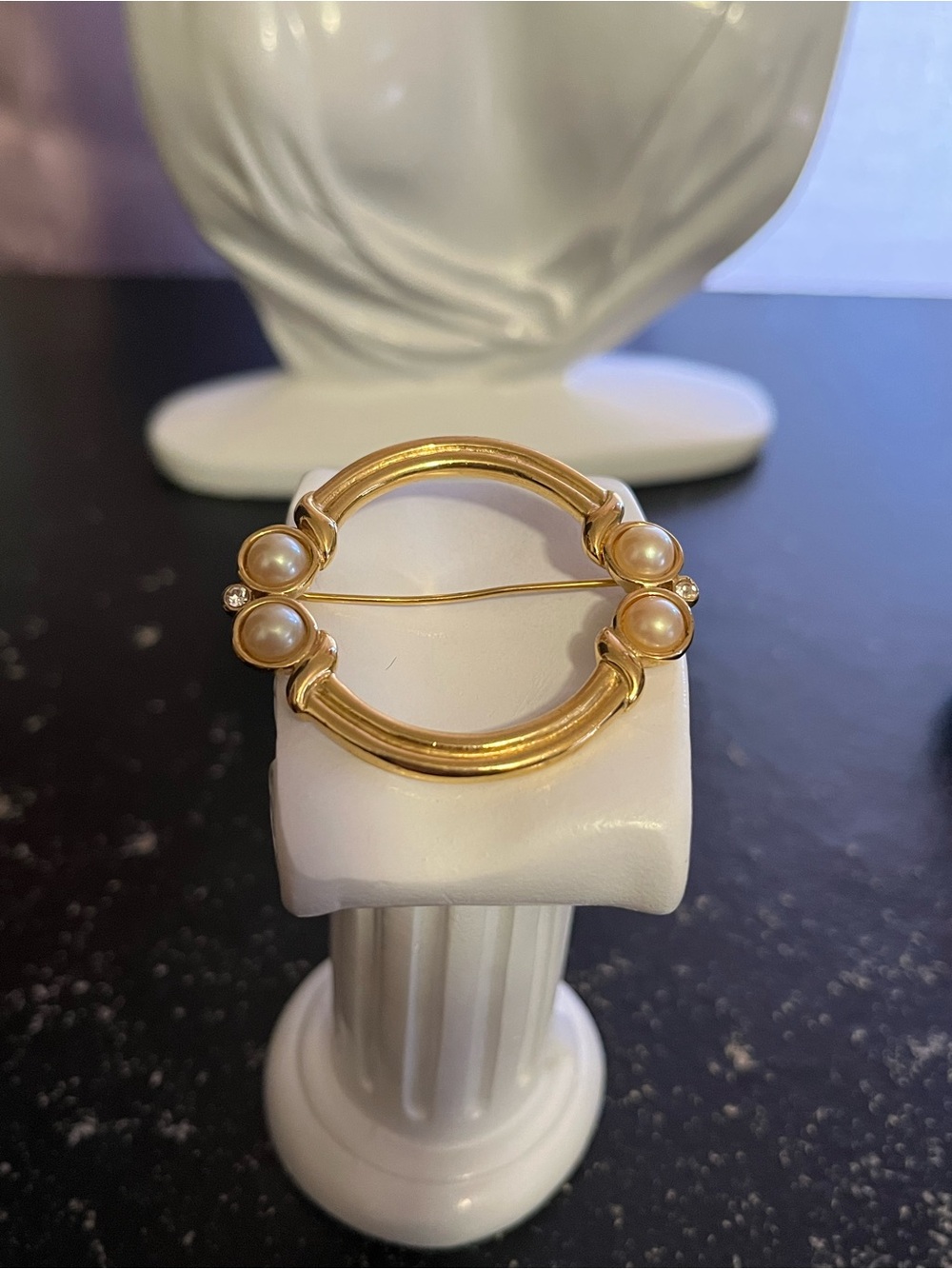 Monet Gold-Tone Pearl Circular Brooch